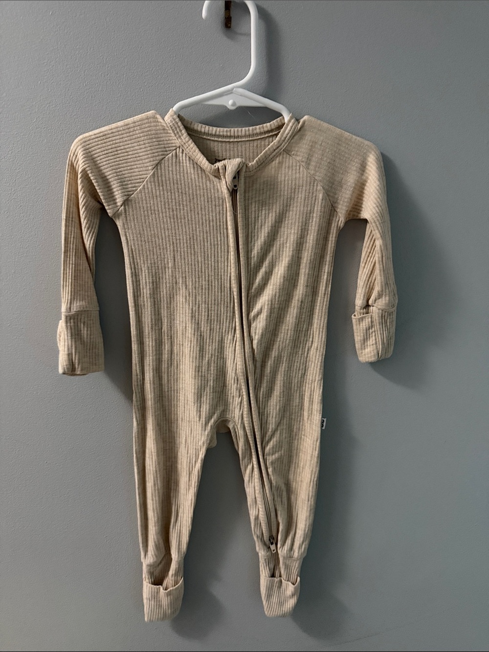 Little Sleepies Ribbed Zip Footie in Beige